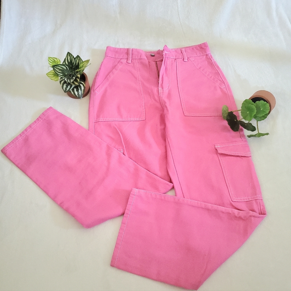 High waist flap pocket whip stitch cargo jeans